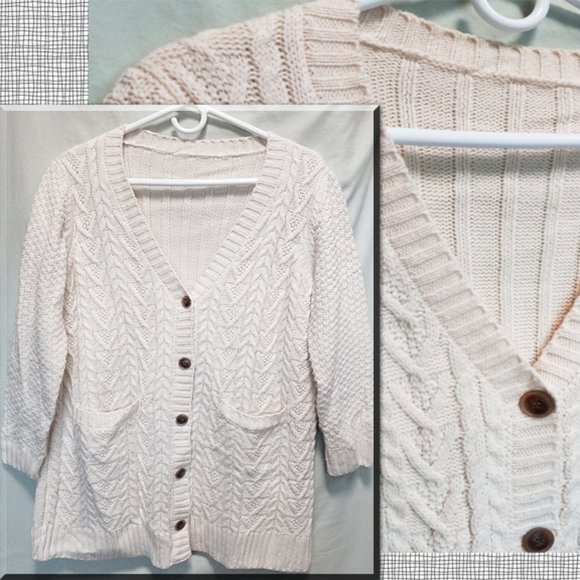 Soft & Cozy Chunky Knit V-Neck Button-Down Cardigan Sweater M-L (T-343) - Picture 1 of 11